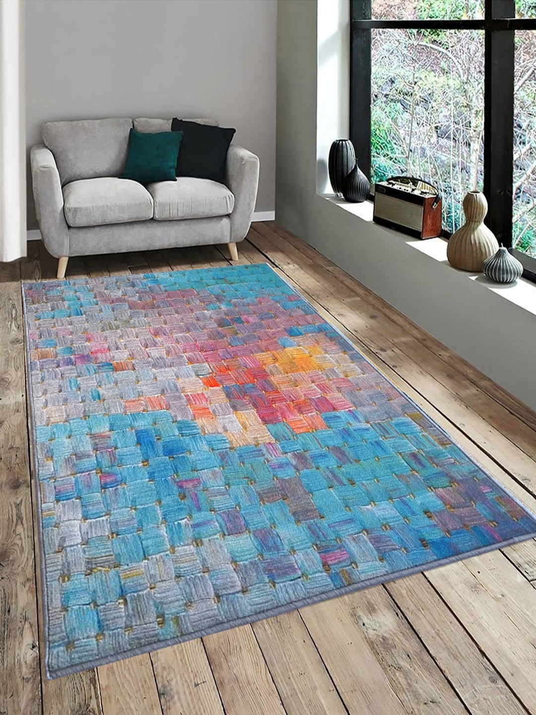 

Matz and More Blue Abstract Anti-Slip Carpet Rug