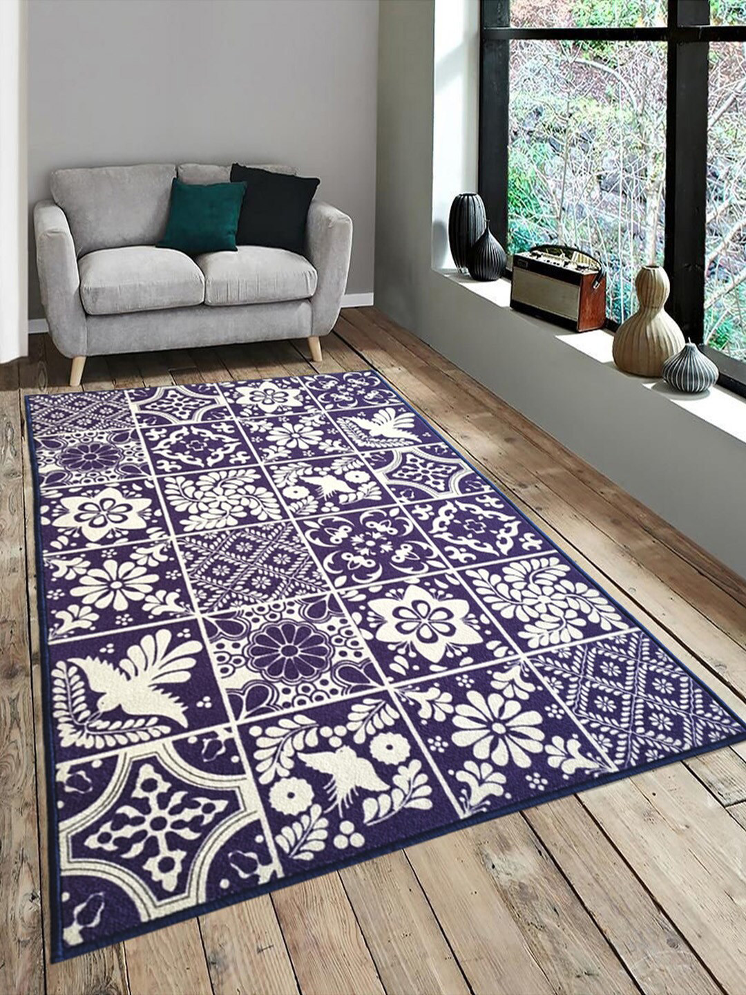 

Matz and More Navy Blue & Beige Bohemian Anti-Slip Carpet Rug