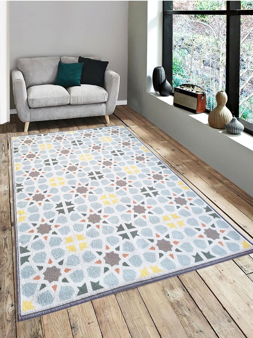 

Matz and More Blue & Yellow Bohemian Anti-Slip Carpet Rug