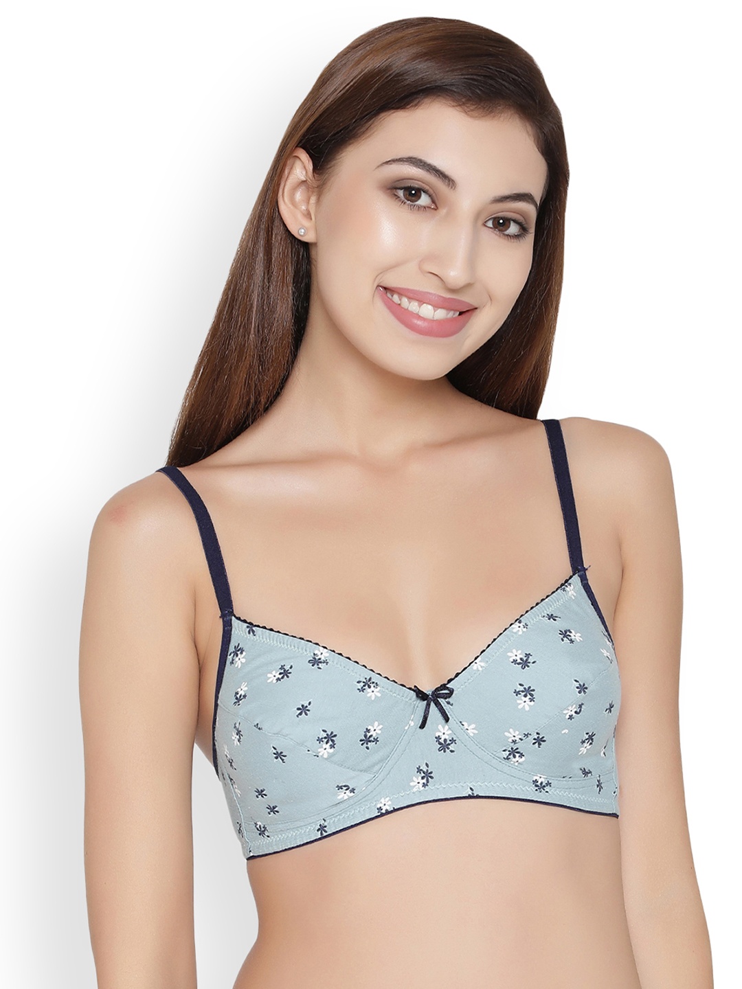 

Clovia Cotton Non-Padded Non-Wired Printed Demi Cup Bra, Blue