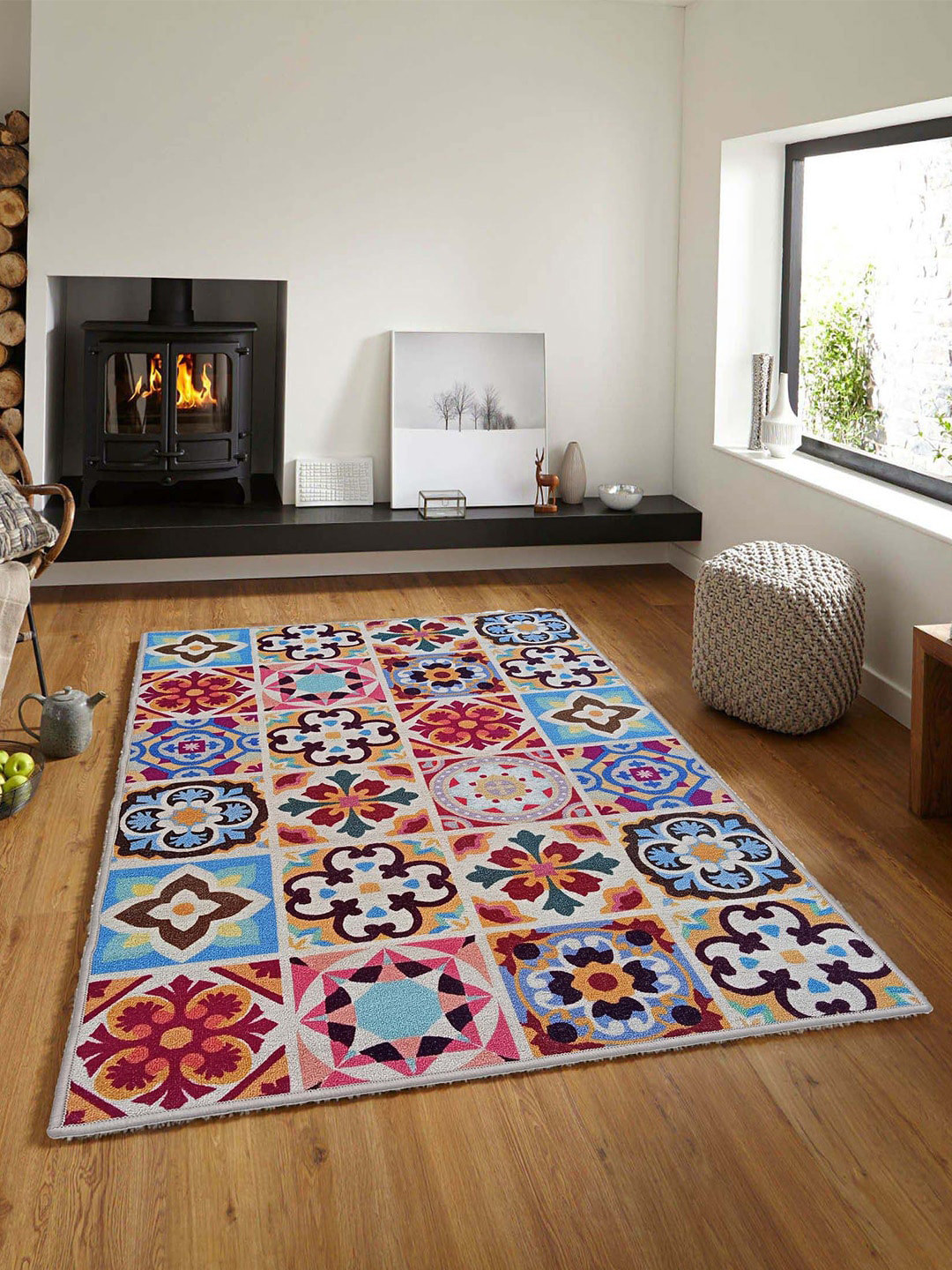 

Matz and More Red & Blue Bohemian Anti-Slip Carpet Rug