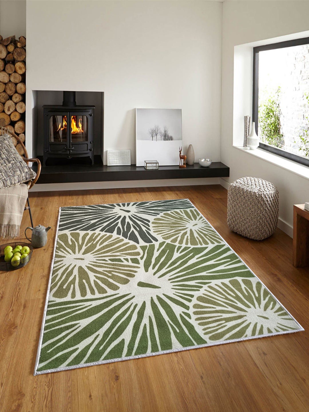 

Matz and More Green & White Floral Anti-Slip Carpet Rug