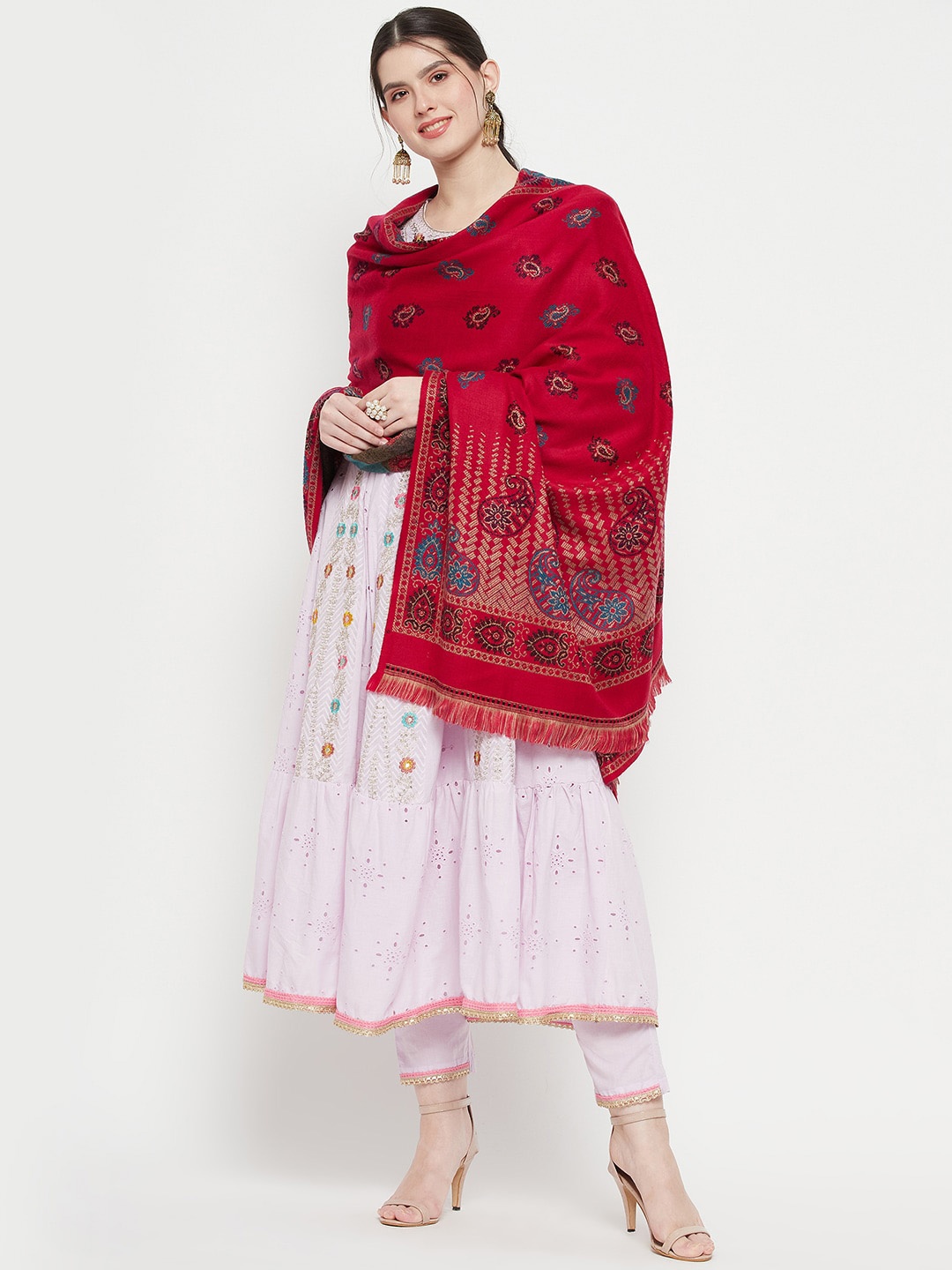 

VERO AMORE Woven Design Acrylic Shawl, Red