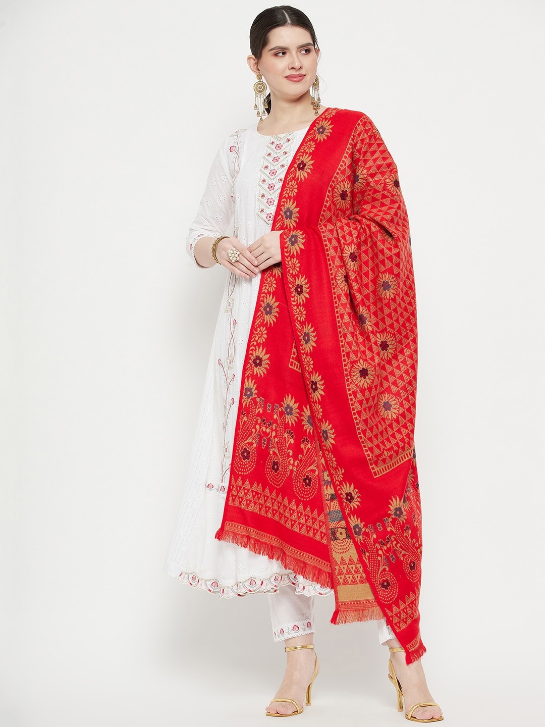 

VERO AMORE Woven Design Acrylic Shawl, Red