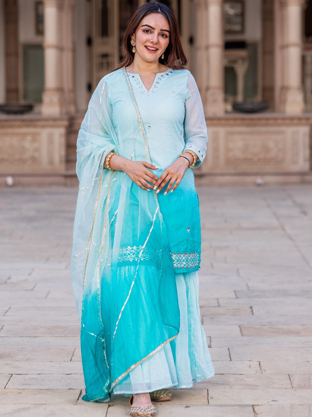

Ambraee Ombre Dyed Regular Kurta with Sharara & With Dupatta, Blue