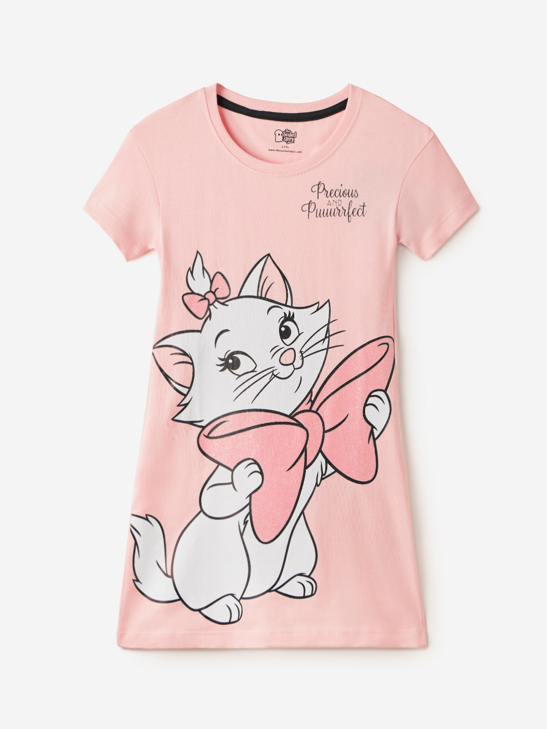 

The Souled Store Girls Marie Cat Printed T-shirt Dress, Pink