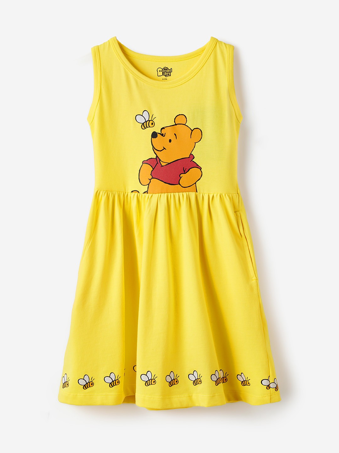 

The Souled Store Girls Winnie The Pooh Printed Sleeveless Fit & Flare Dress, Yellow