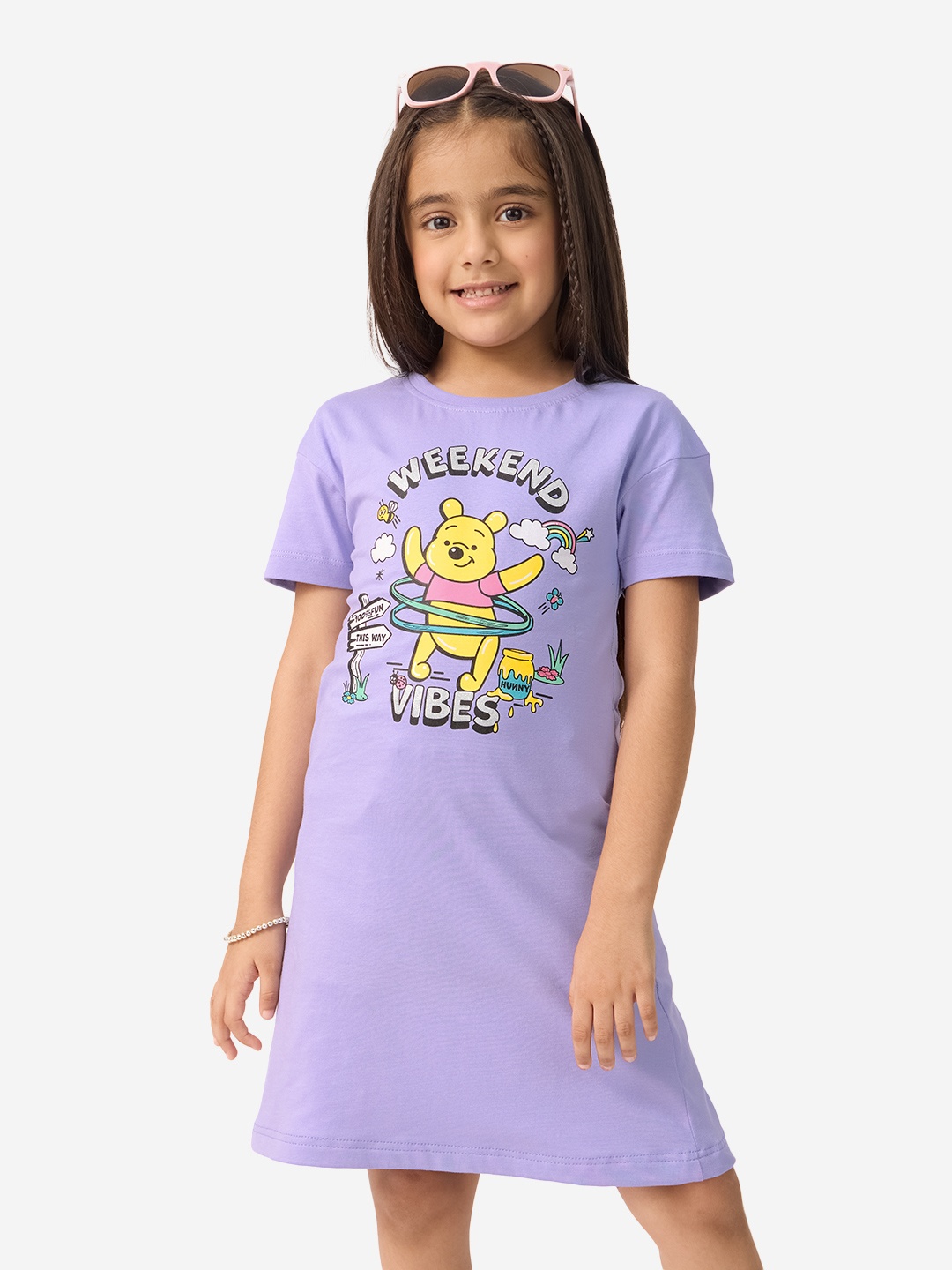 

The Souled Store Girls Winnie The Pooh Printed T-shirt Dress, Purple
