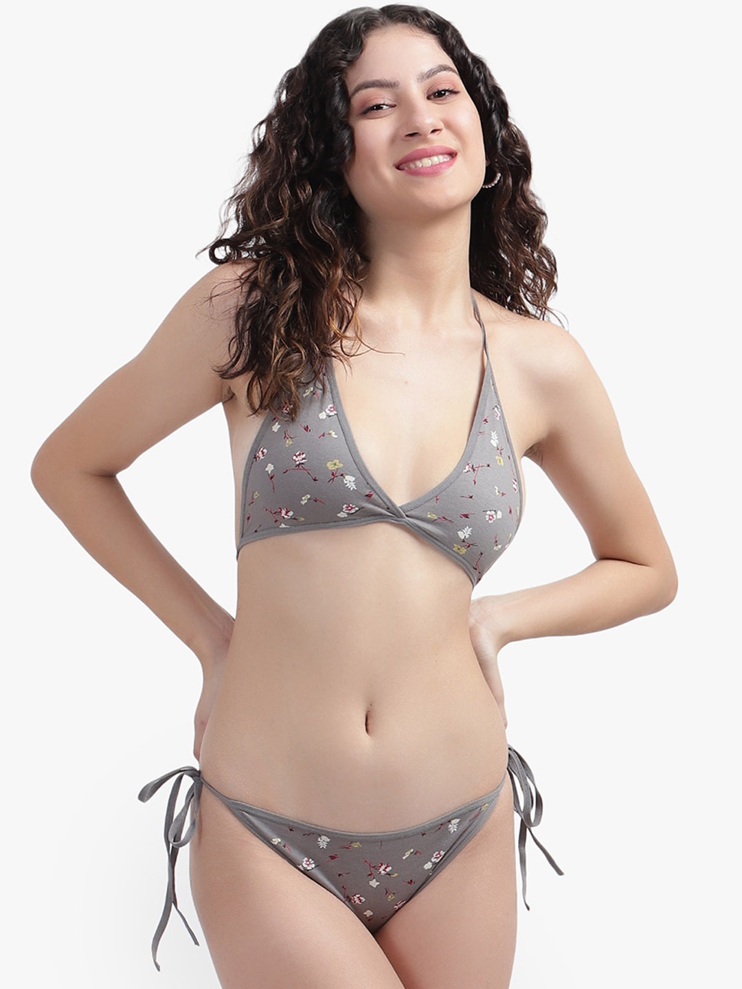 

Bruchi CLUB Floral Printed Pure Cotton Lingerie Set, Grey