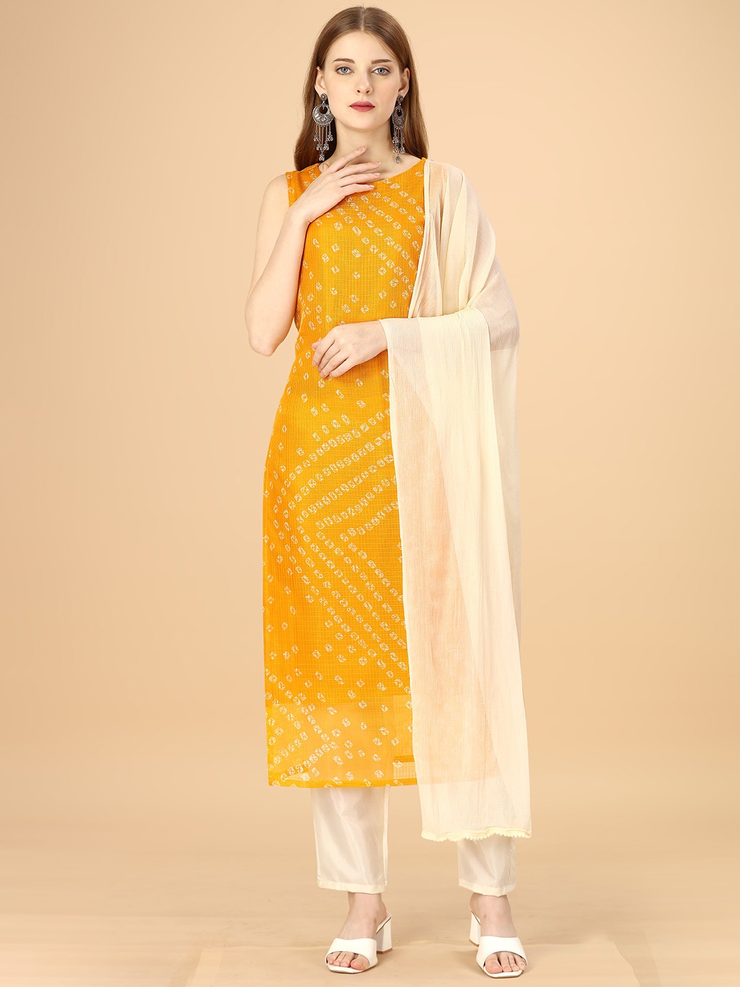 

Hinayat Fashion Bandhani Printed Kurta & Palazzos With Dupatta, Yellow