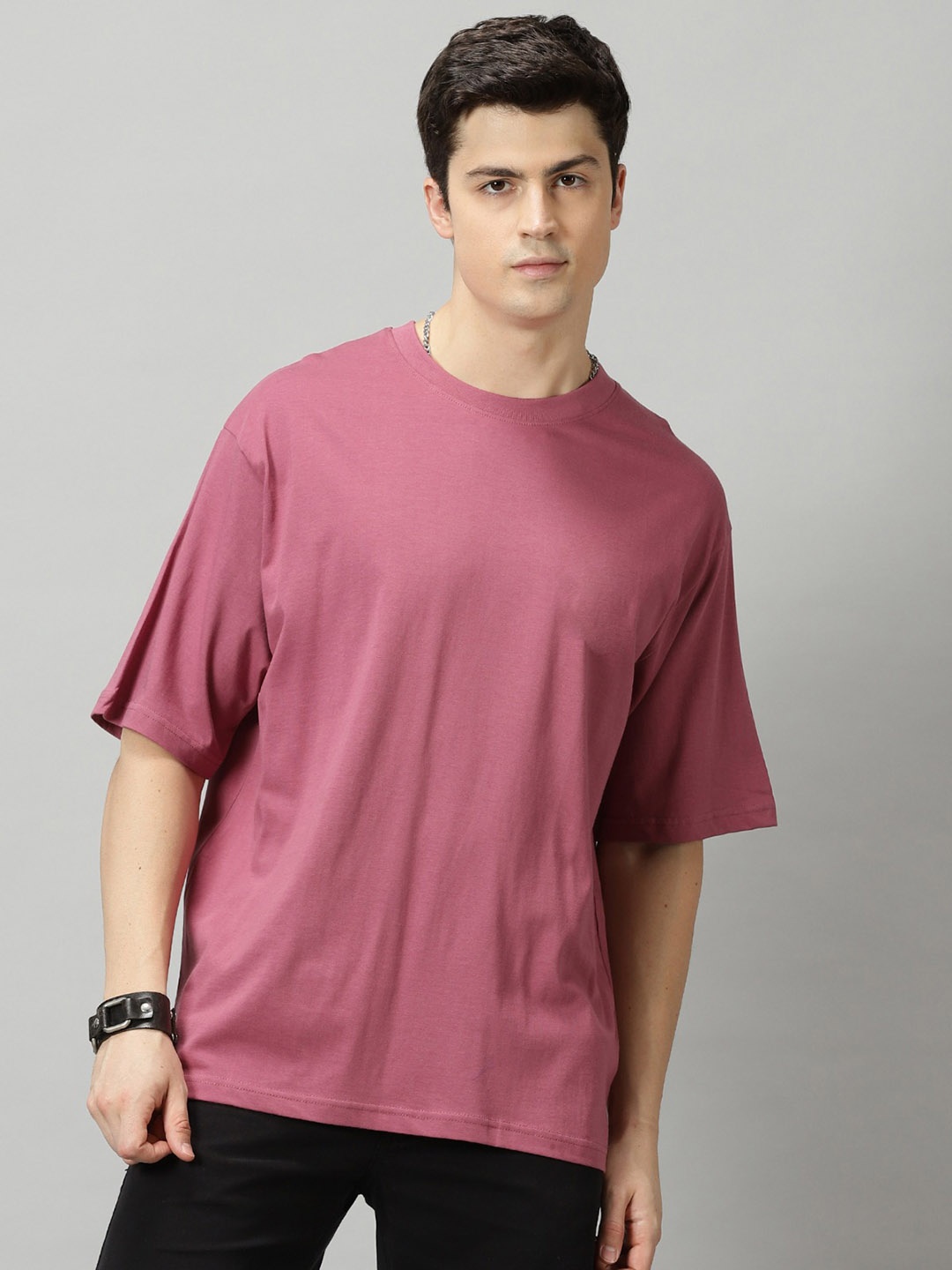 

THE HOLLANDER Oversized Fit Drop-Shoulder Sleeves Cotton T-shirt, Pink