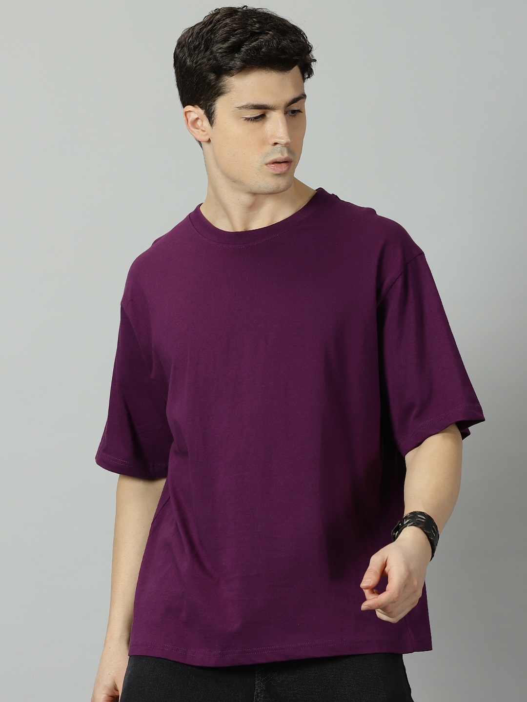 

THE HOLLANDER Drop-Shoulder Sleeves Oversized Fit Cotton T-shirt, Purple
