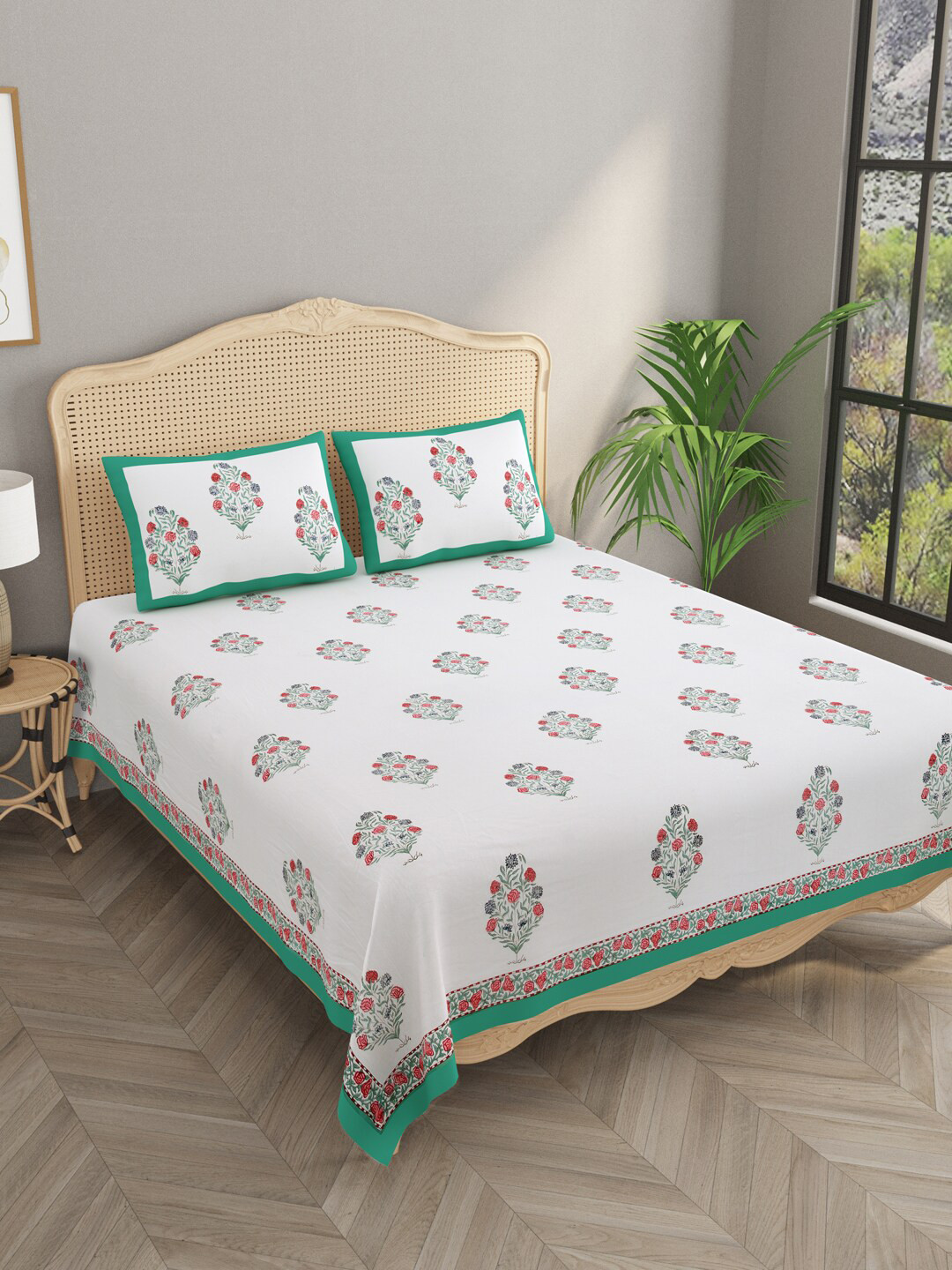 

Gulaab Jaipur Red & White Cotton 600 TC Super King Bedsheet with 2 Pillow Covers