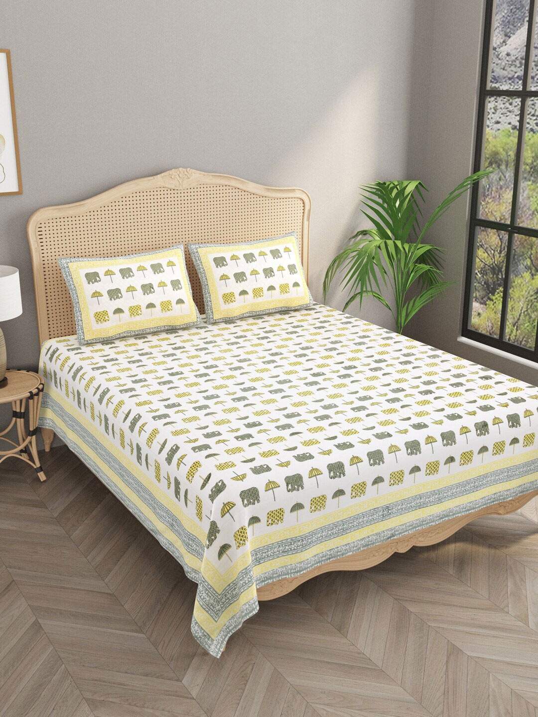 

Gulaab Jaipur Yellow 1000 TC Egyptian Cotton Super King Bedsheet Set