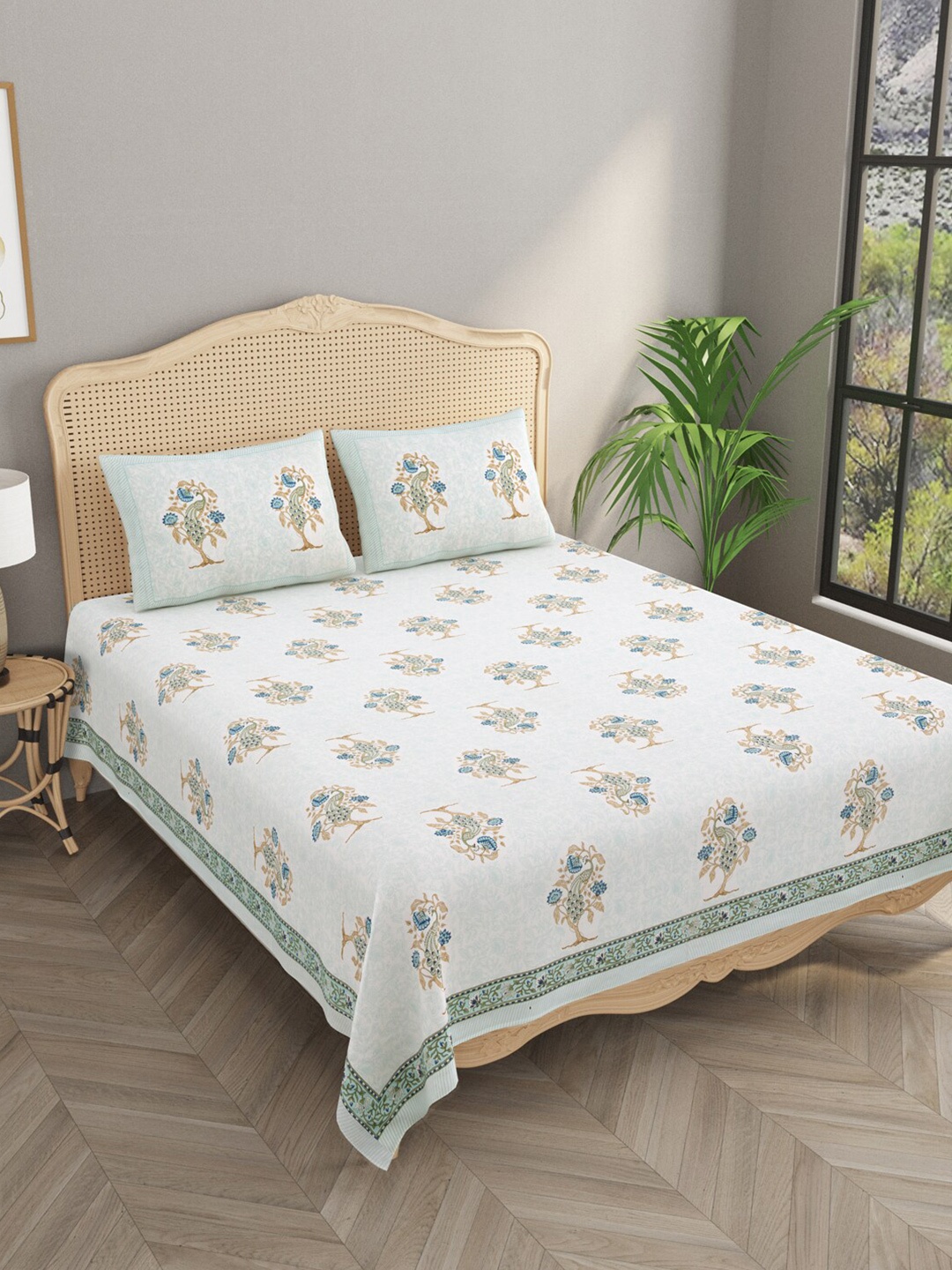 

Gulaab Jaipur Blue & White Floral Egyptian Cotton 1000 TC King Bedsheet & 2 Pillow Covers