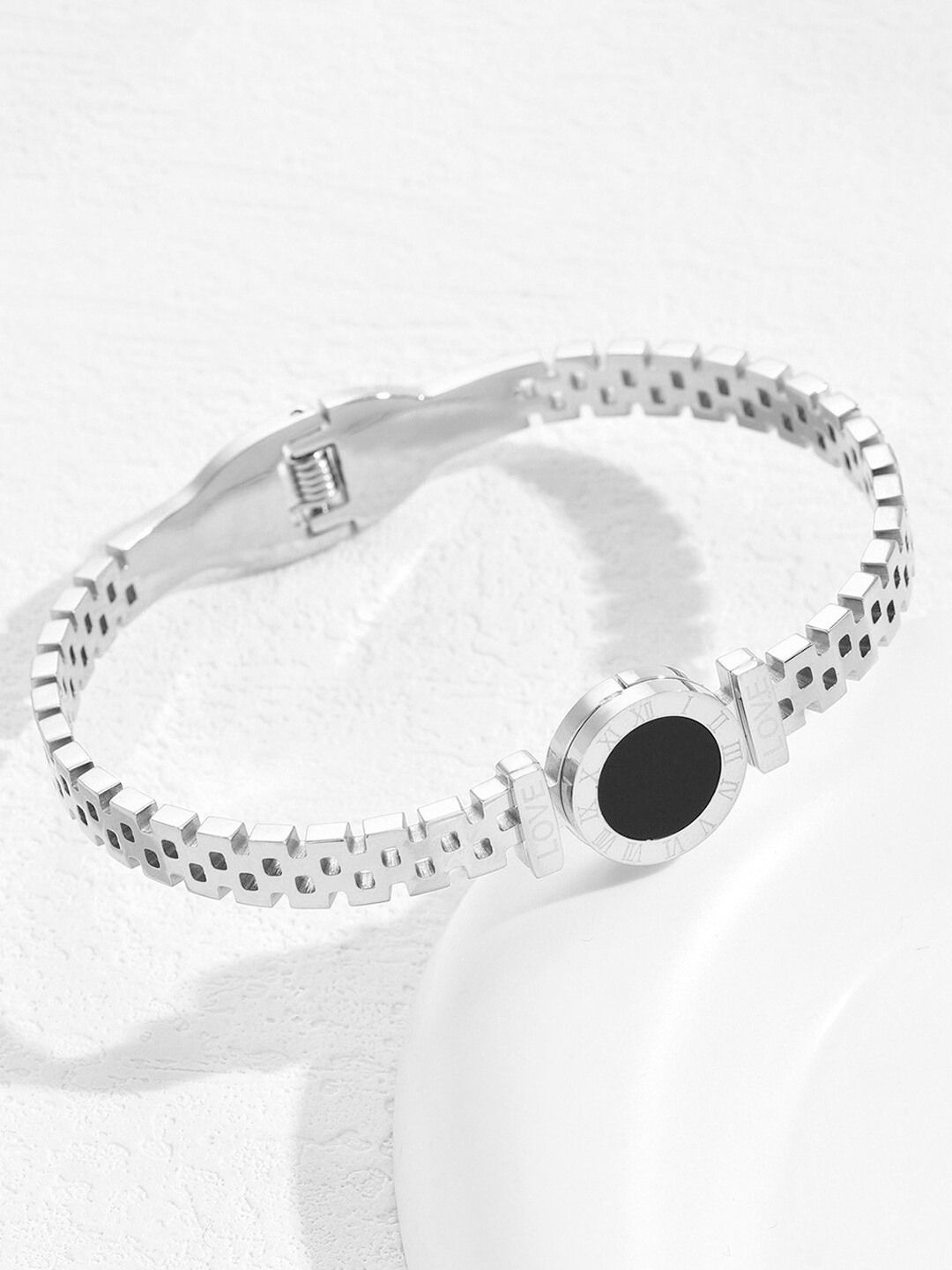 

Jewels Galaxy Silver Plated Stainless Steel Bangle Style Bracelet