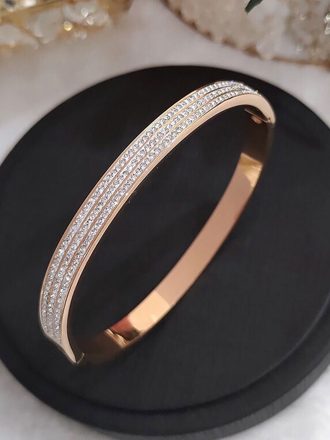 

Jewels Galaxy Rose Gold Plated Stainless Steel Bangle Style Bracelet
