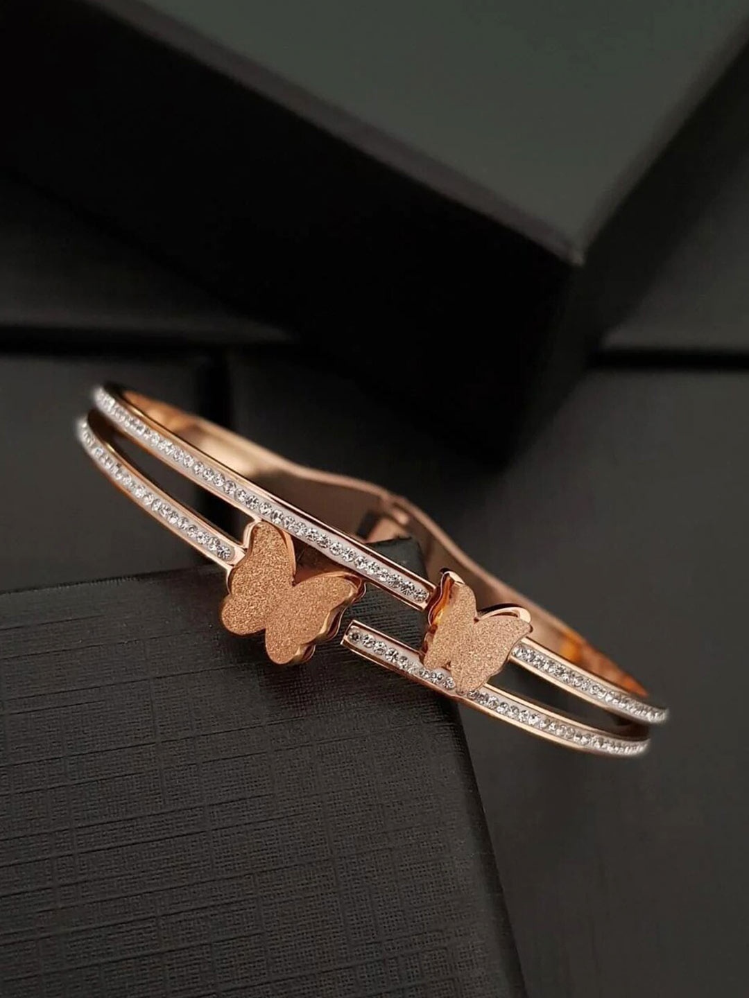 

Jewels Galaxy American Diamond Rose Gold-Plated Bangle-Style Bracelet