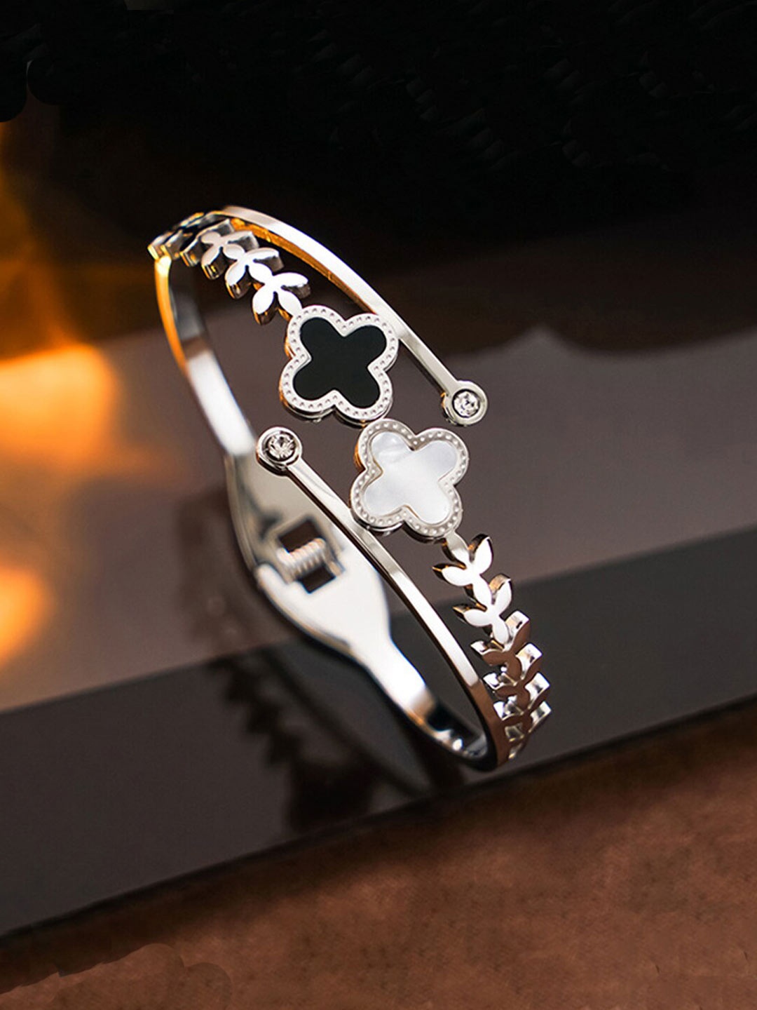 

Jewels Galaxy Mother of Pearl Silver-Plated Bangle-Style Bracelet