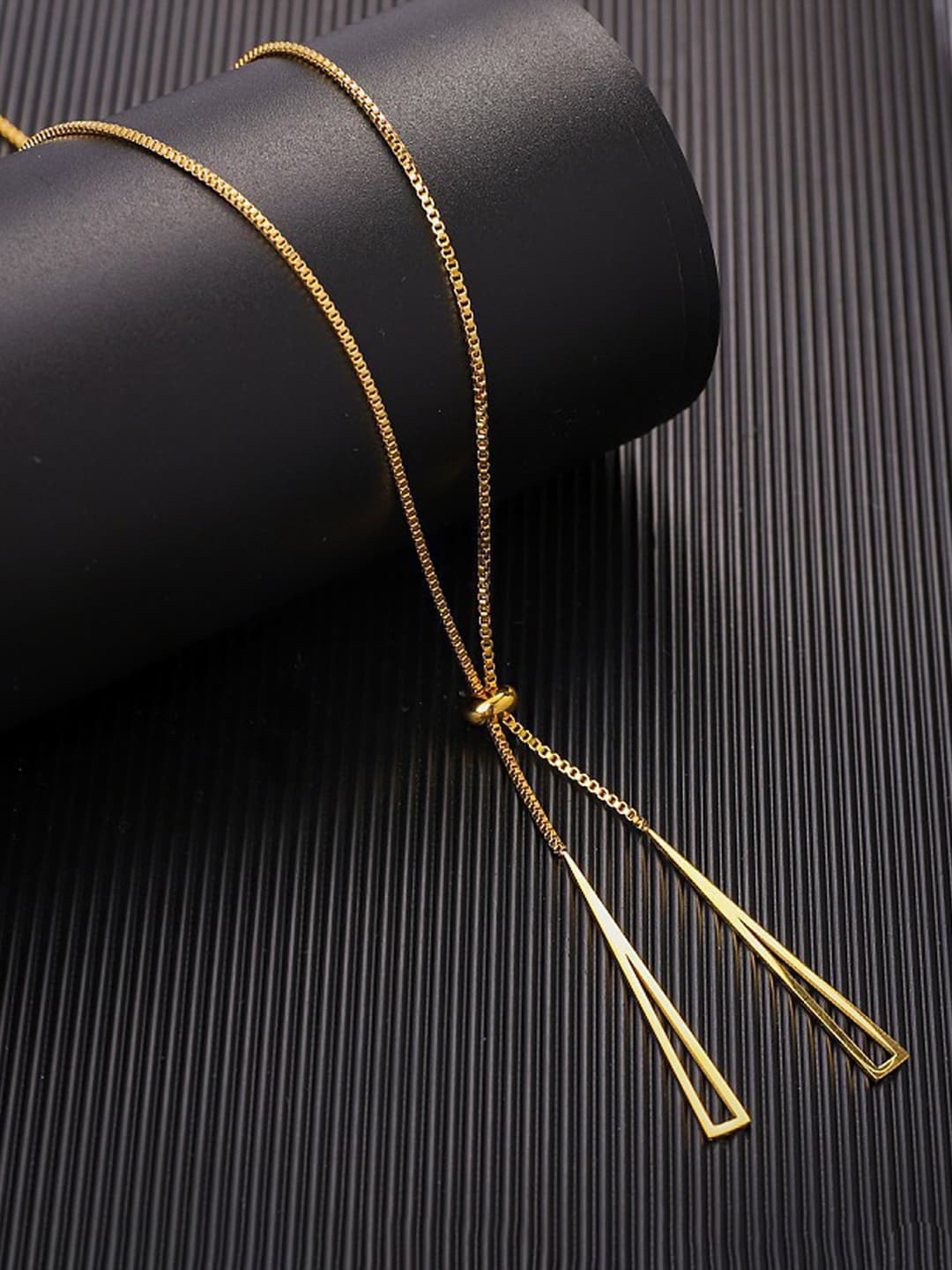 

Jewels Galaxy Gold-Plated Stainless Steel Geometric Tassel Pull-out Pendant