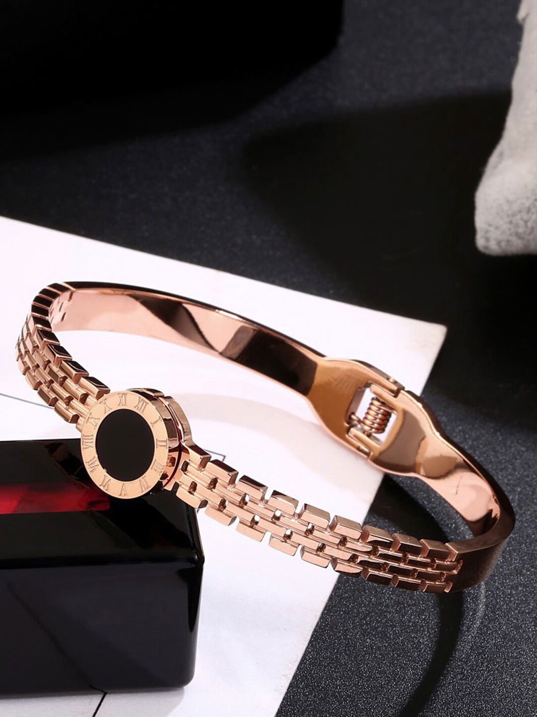 

Jewels Galaxy Women Rose Gold-Plated Stainless Steel Bangle-Style Bracelet