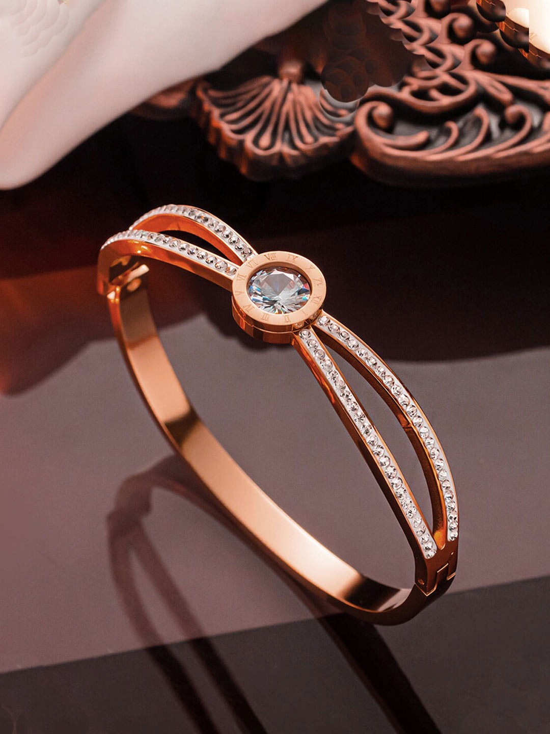 

Jewels Galaxy Rose Gold Plated Stainless Steel Bangle Style Bracelet