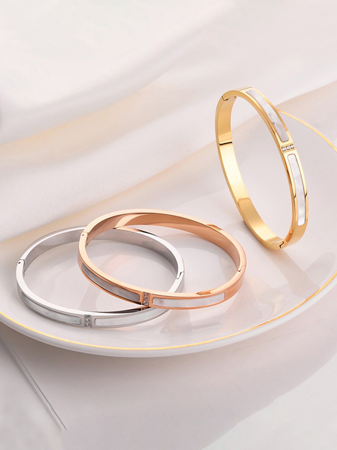 

Designs & You Set Of 3 Gold Rose Gold & Silver Plated Bangle-Style Bracelet