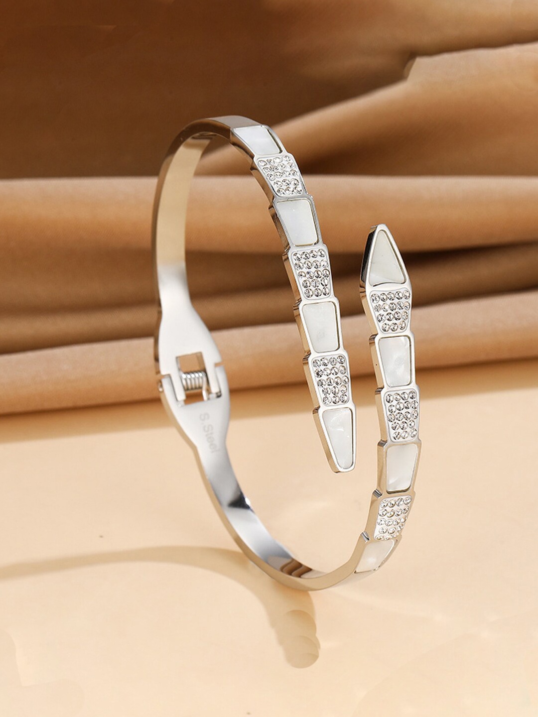 

Designs & You Silver-Plated Mother of Pearl Bangle-Style Bracelet