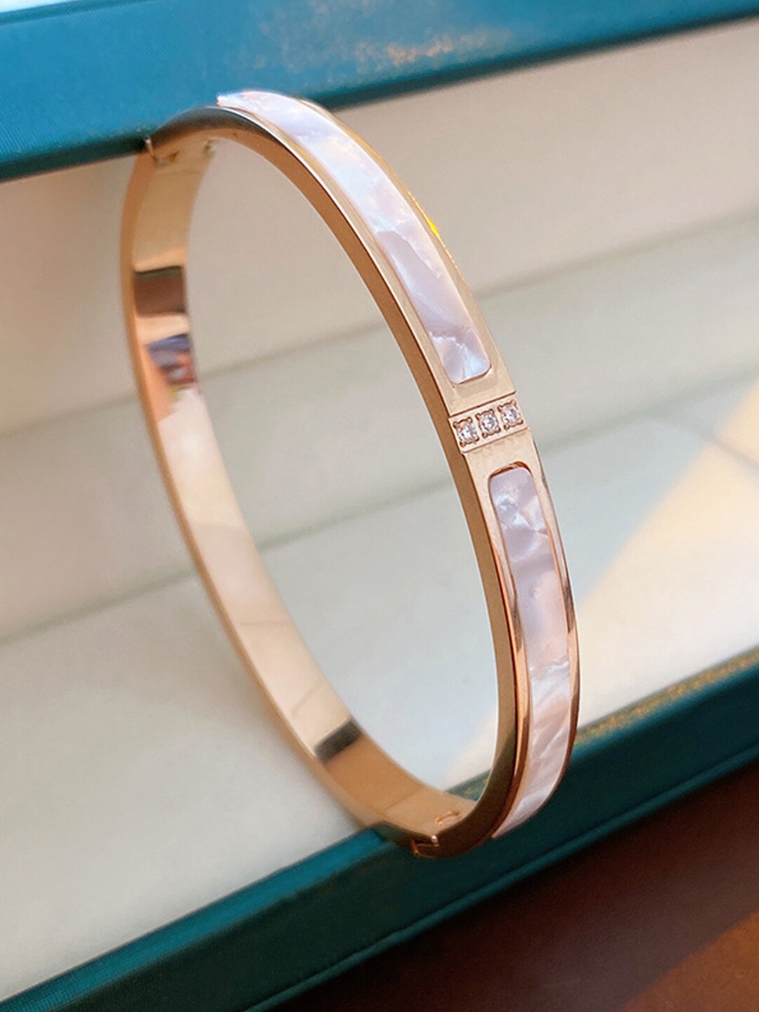 

Designs & You Rose Gold-Plated Mother Of Pearl Bangle-Style Bracelet