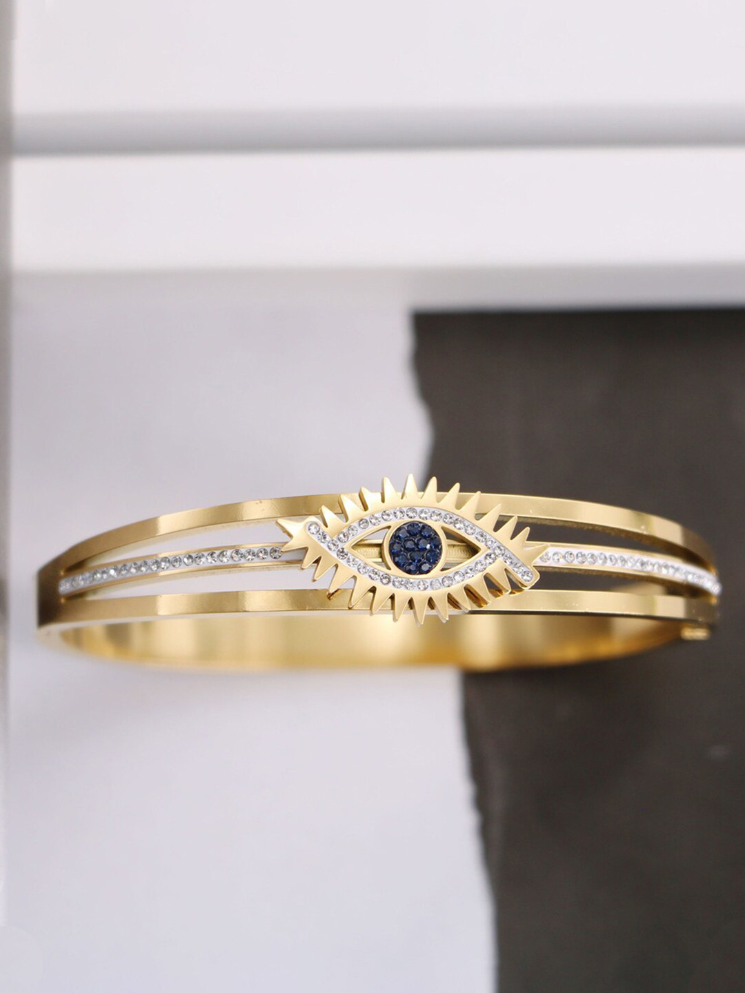 

Designs & You Women Gold-Plated American Diamond-Studded Bangle-Style Bracelet