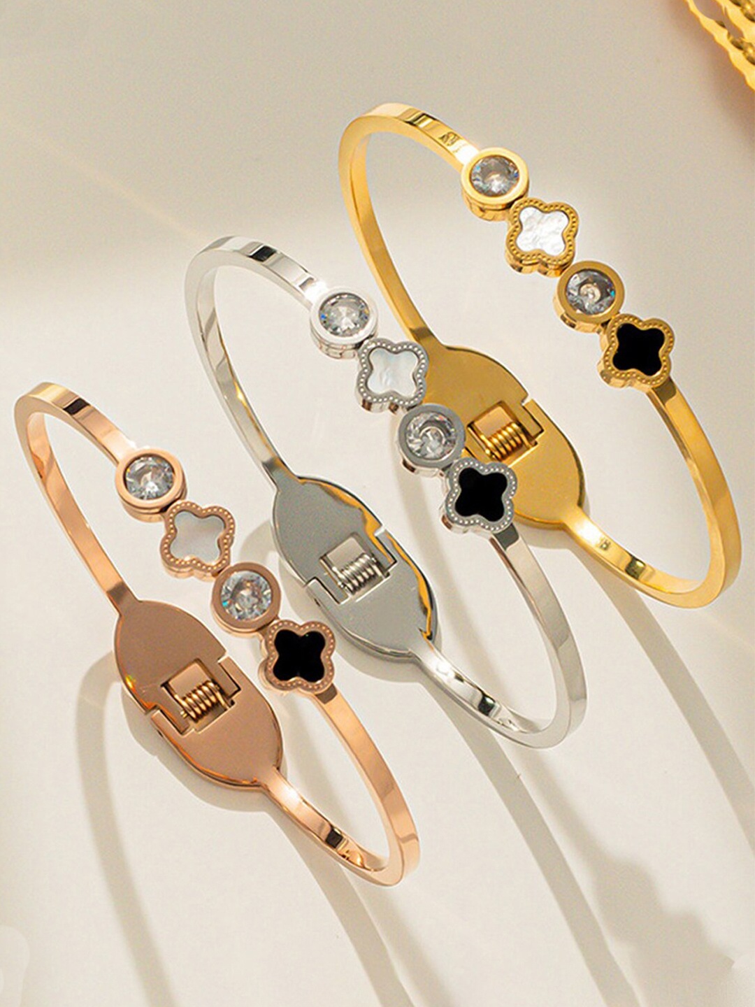 

Designs & You Set Of 3 Mother of Pearl Bangle-Style Bracelet, Gold