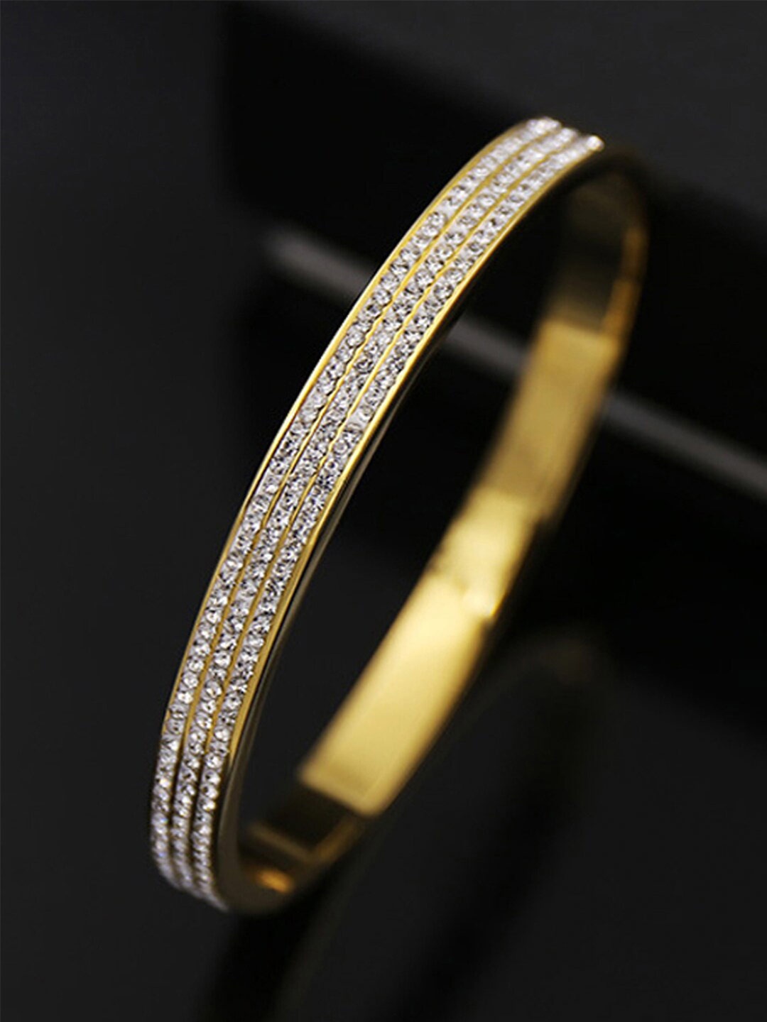 

Designs & You American Diamond Gold-Plated Bangle-Style Bracelet