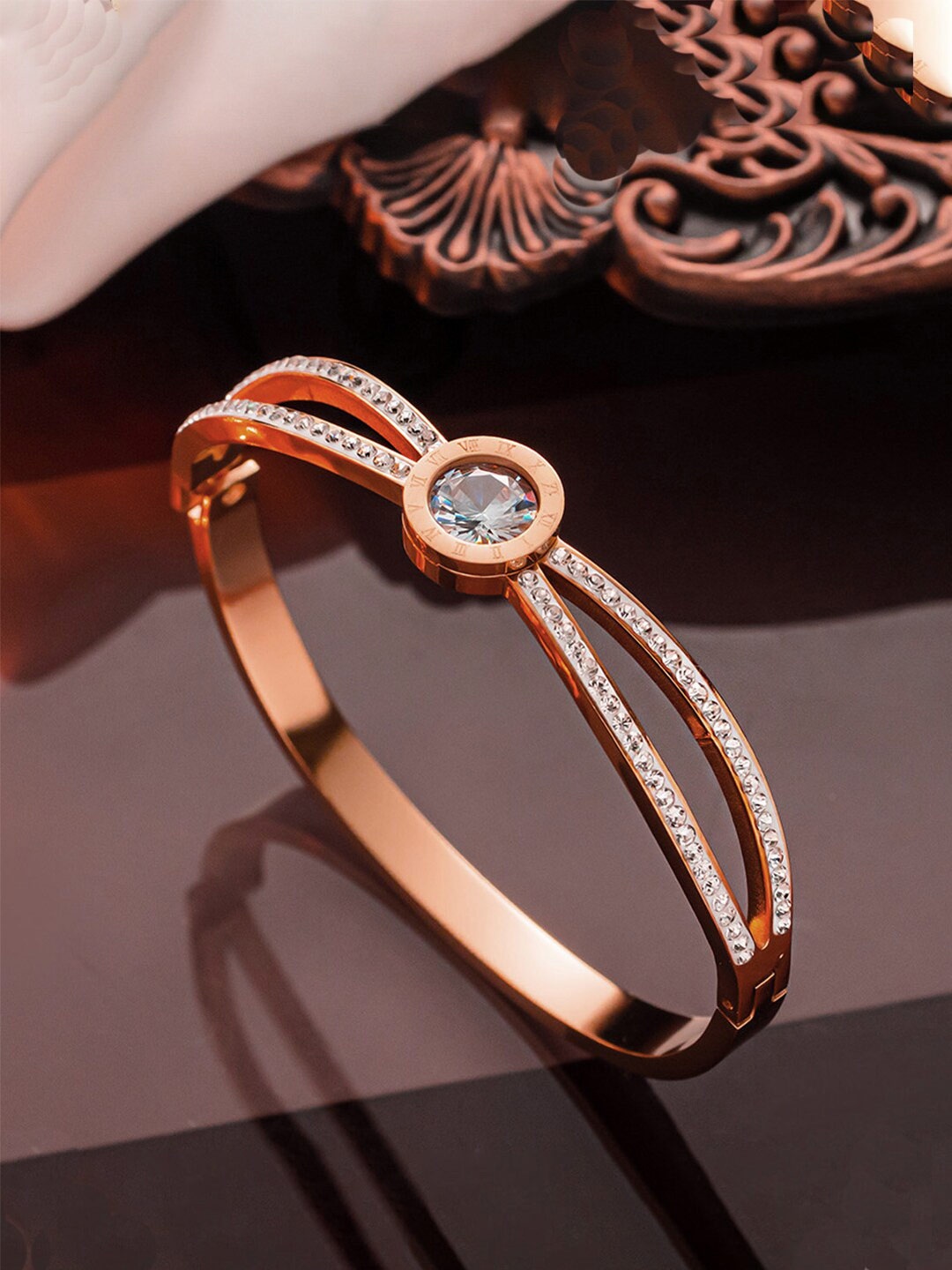 

Designs & You American Diamond Rose Gold-Plated Bangle-Style Bracelet
