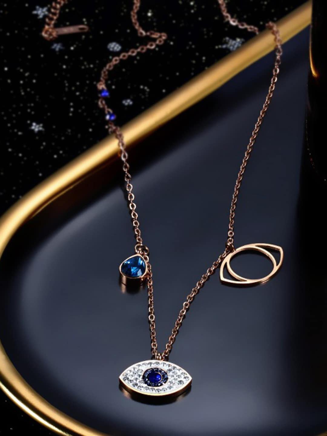 

Designs & You Rose Gold Plated Stainless Steel American Diamond Studded Evil Eye Pendant