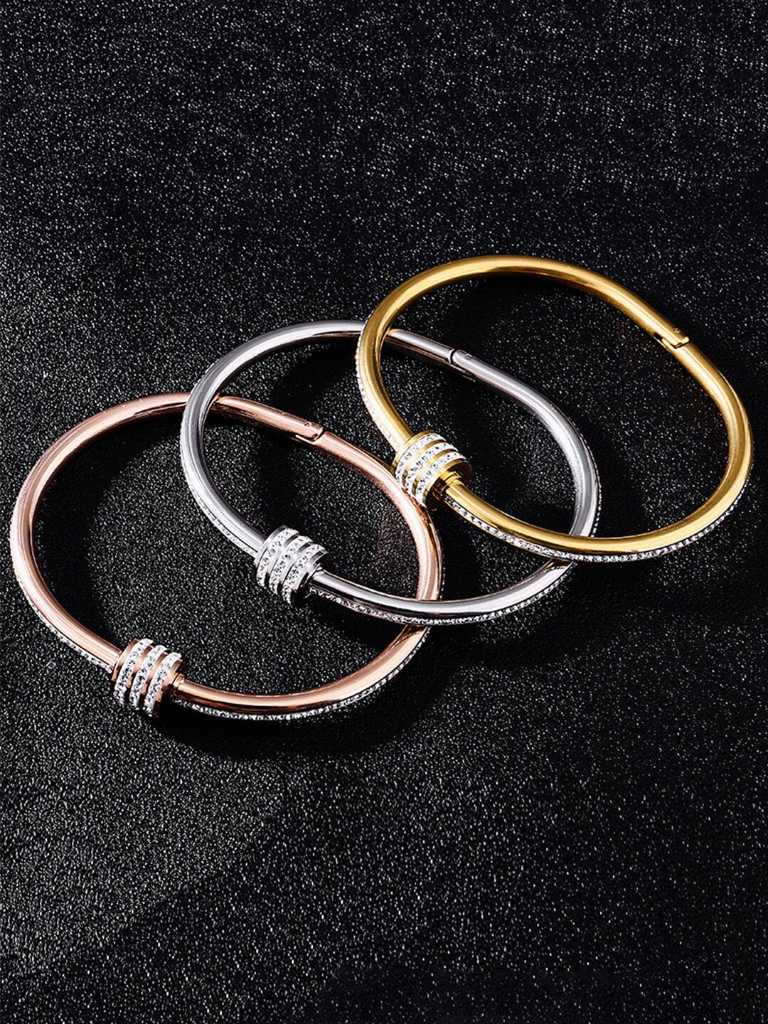 

Designs & You Set Of 3 American Diamond Bangle-Style Bracelet, Silver