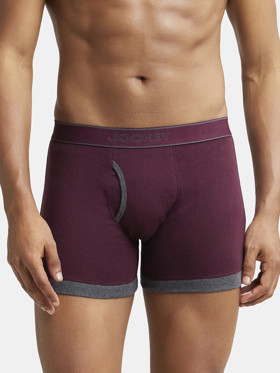 

Jockey Combed Cotton Rib Boxer Brief with StayFresh Treatment-1017, Burgundy