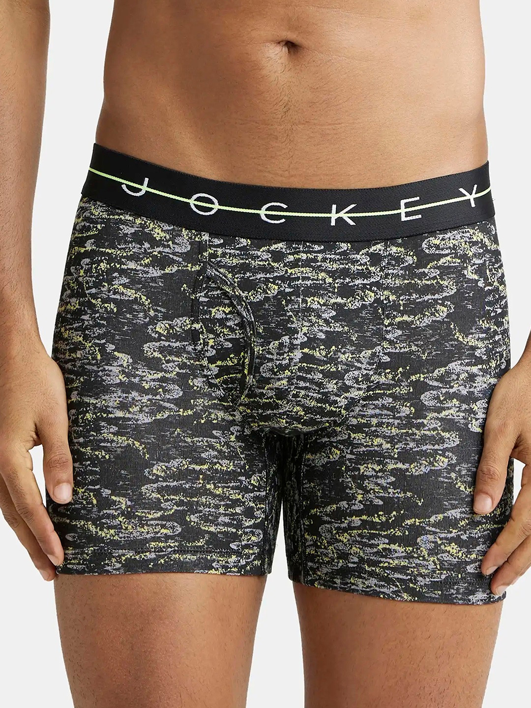 

Jockey Super Combed Cotton Stretch Printed Boxer Brief with Ultrasoft Waistband-NY03, Black