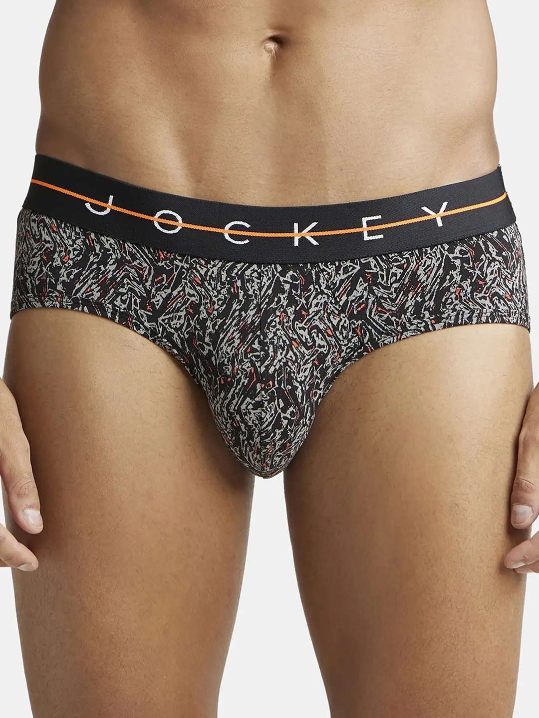 

Jockey Super Combed Cotton Stretch Printed Brief with Ultrasoft Waistband-NY01, Black