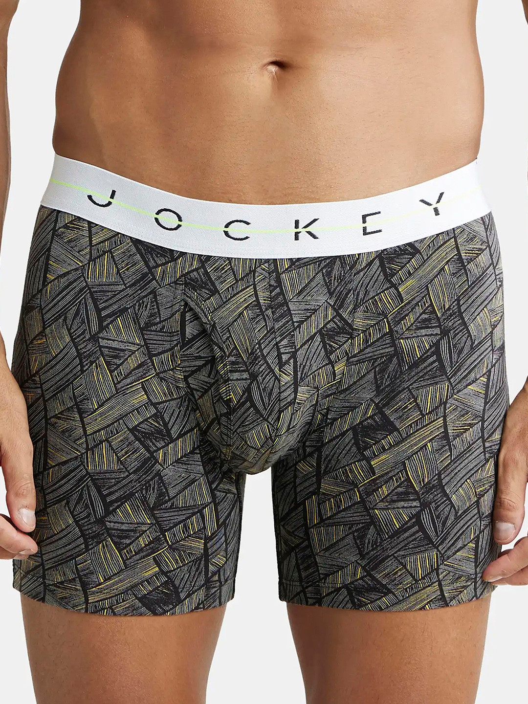 

Jockey Super Combed Cotton Stretch Printed Boxer Brief with Ultrasoft Waistband-NY03, Black