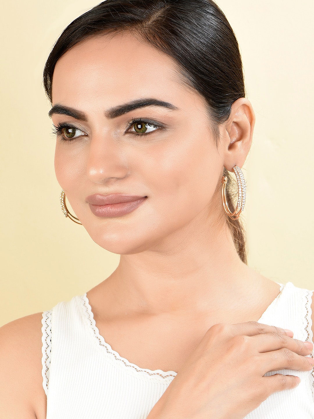 

ToniQ Gold Plated Cubic Zirconia Stone Studded Geometric Drop Earrings