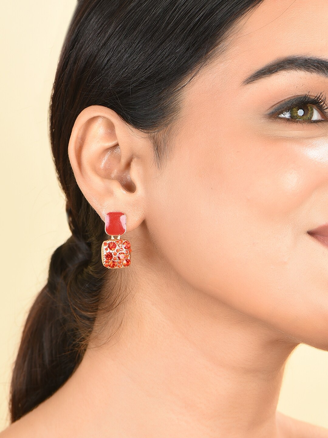 

ToniQ Gold-Plated Geometric Drop Earrings, Red