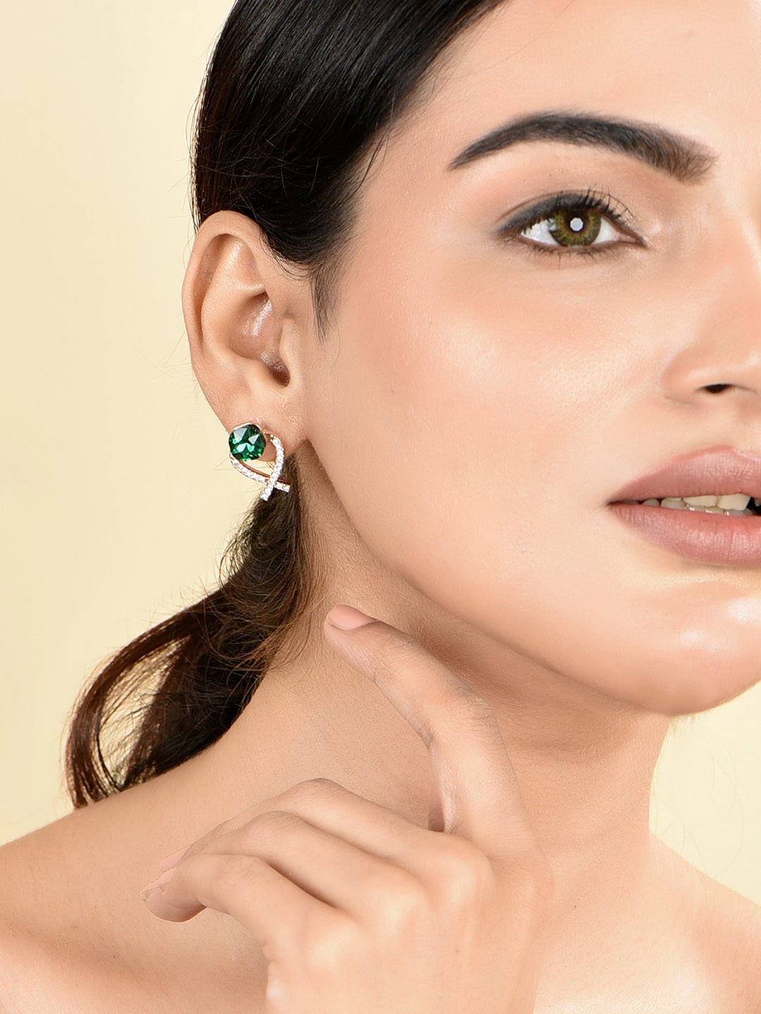 

ToniQ Gold Plated Cubic Zirconia Stone Studded Geometric Studs Earrings