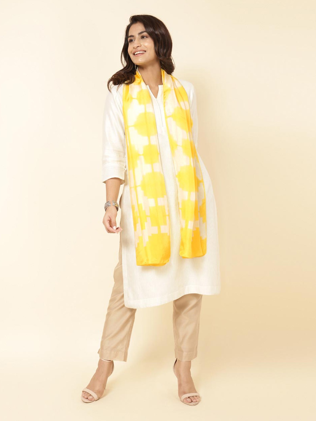 

Fabindia Tie & Dye Silk Stole, Yellow