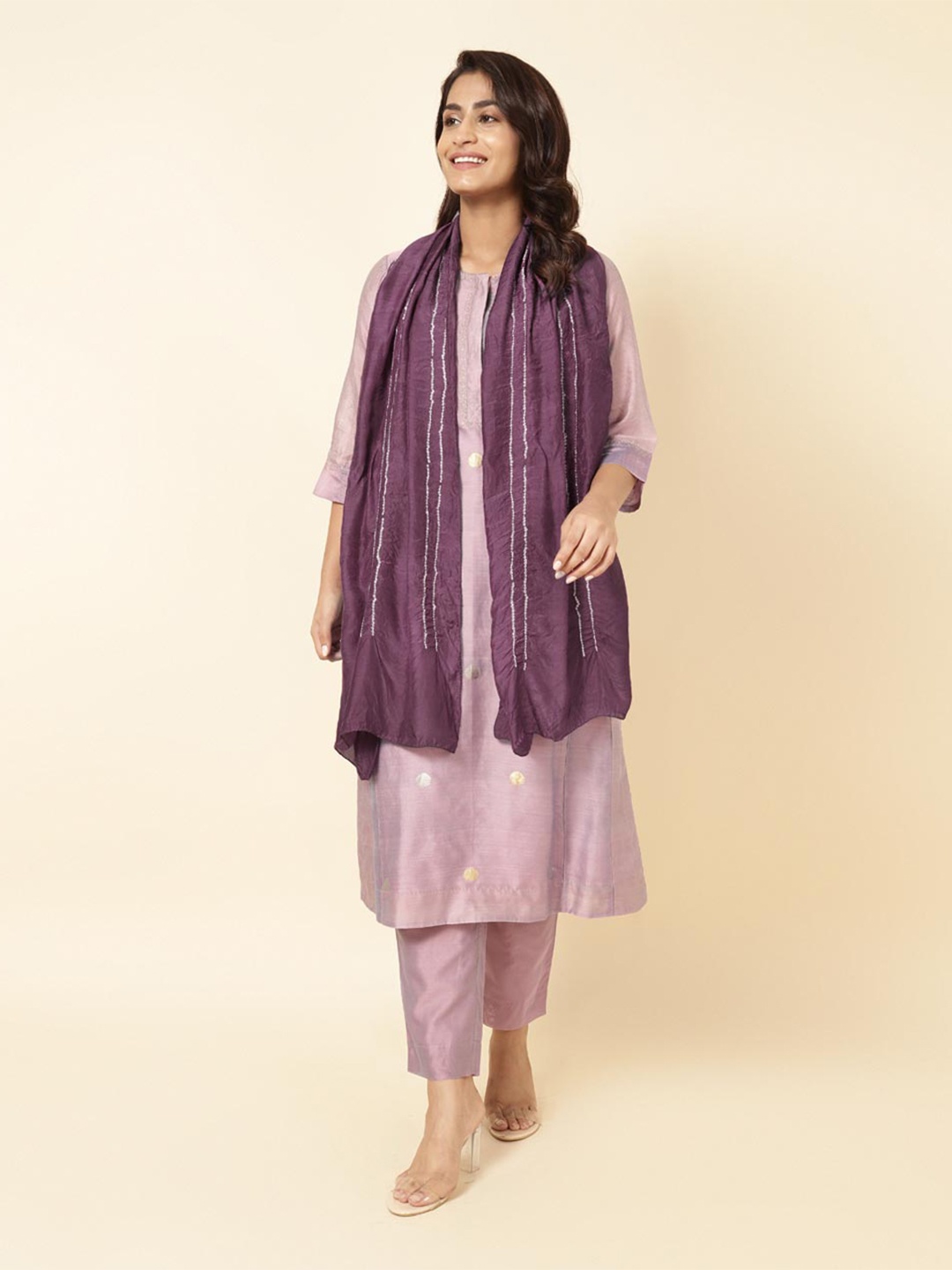 

Fabindia Striped Modal Stole, Purple