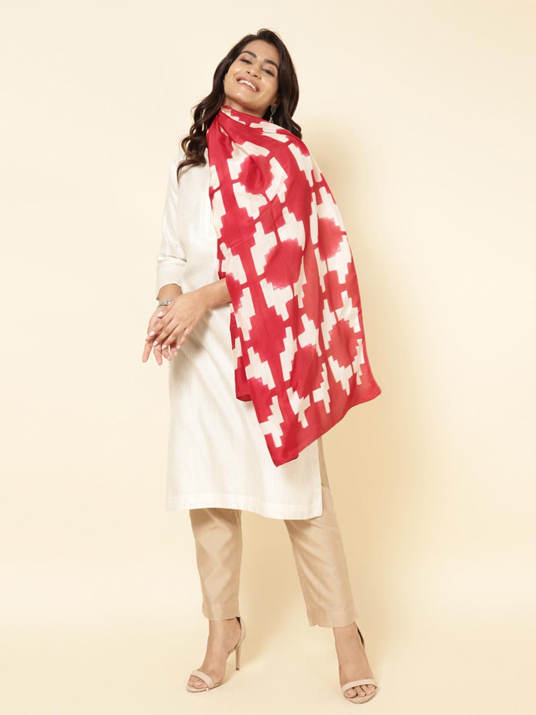 

Fabindia Women Printed Stole, Red