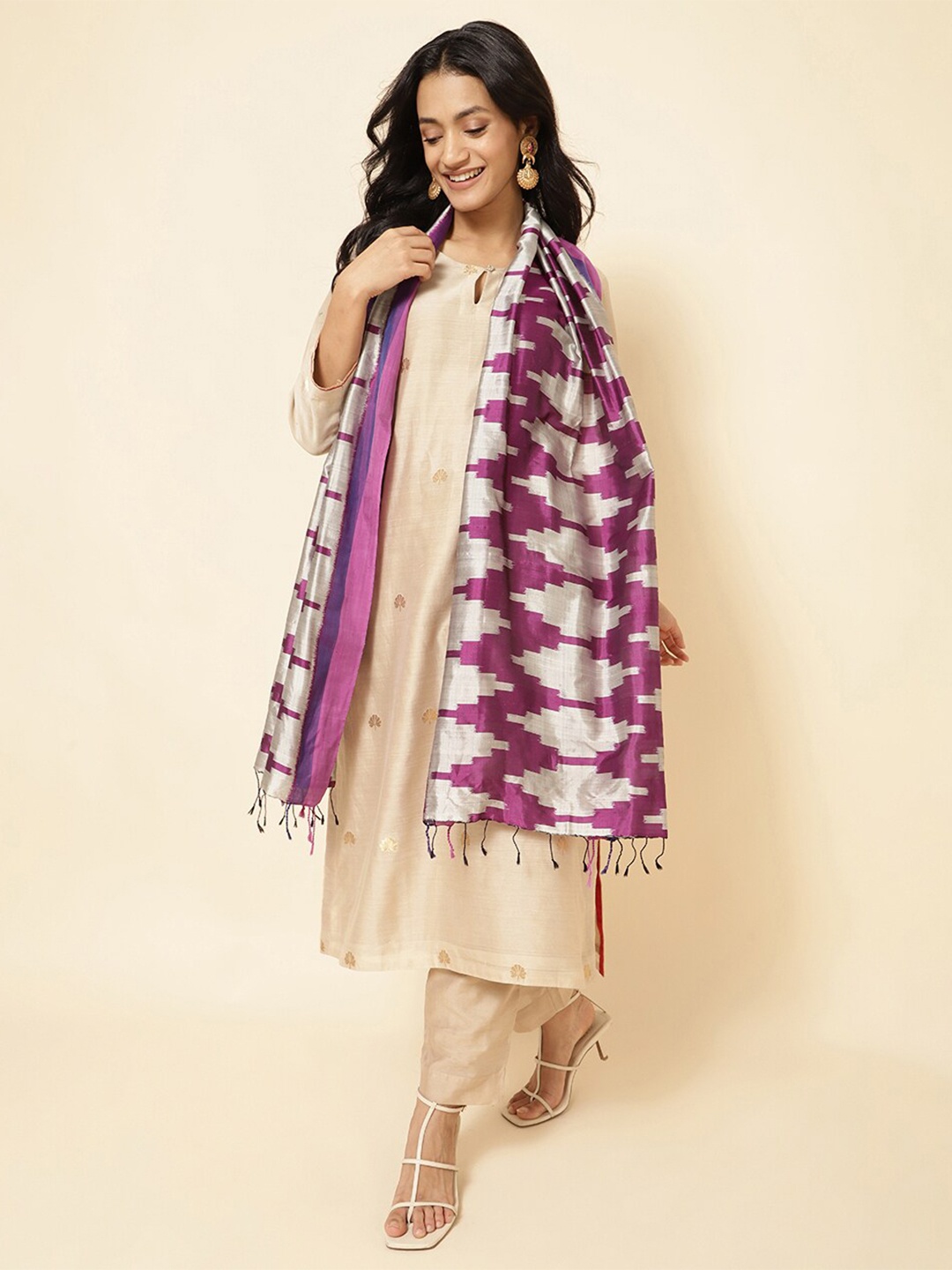 

Fabindia Ikat Printed Silk Stole, Purple