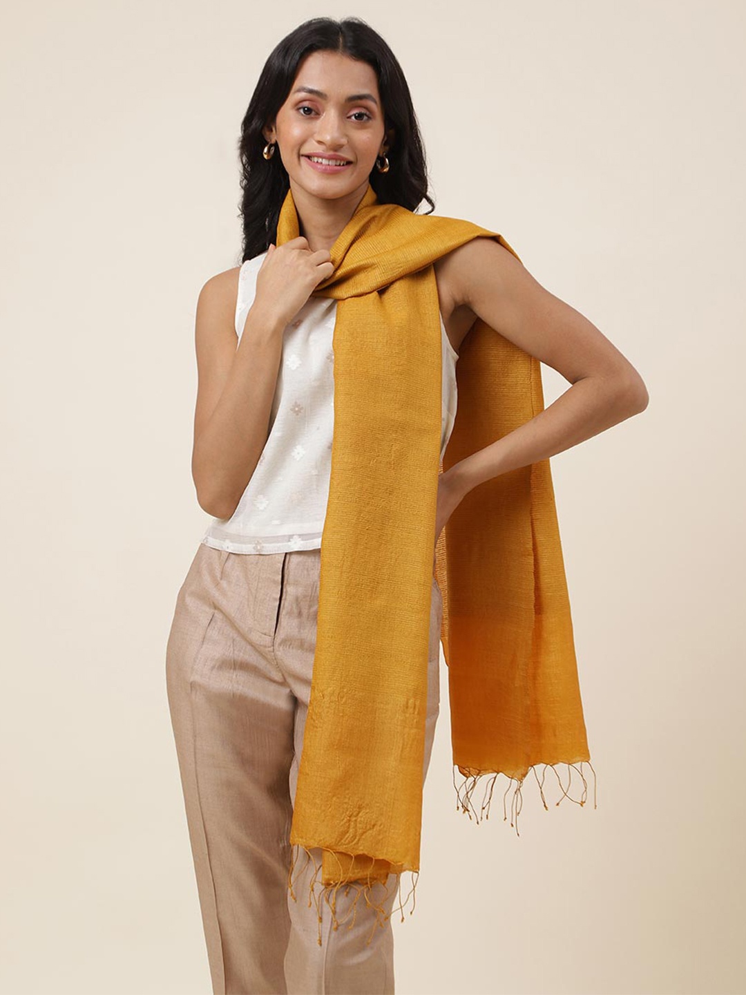 

Fabindia Tasselled Silk Stole, Mustard