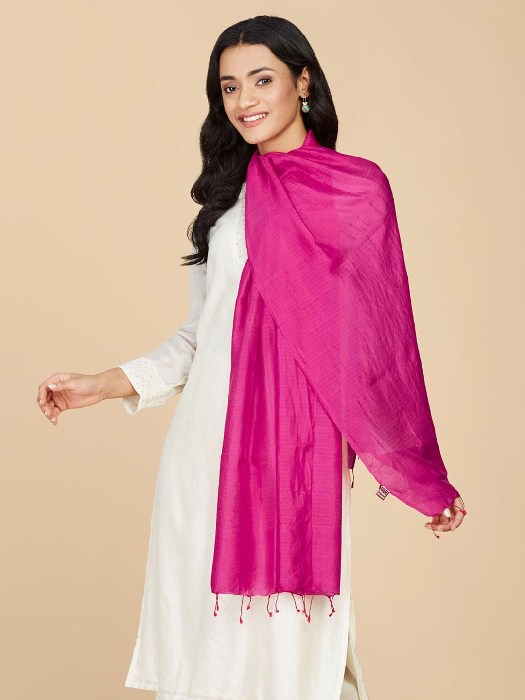 

Fabindia Tasselled Silk Stole, Pink