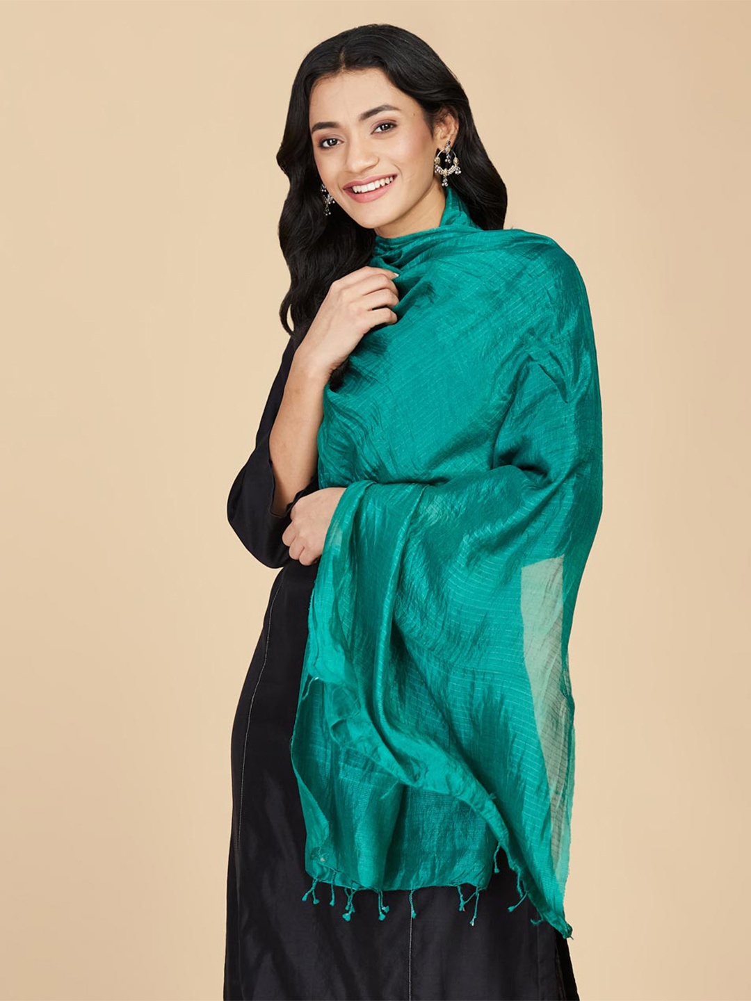 

Fabindia Striped Silk Stole, Teal