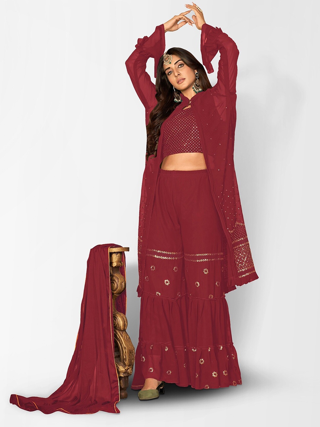 

Divine International Trading Co Ethnic Motifs Embroidered Semi-Stitched Dress Material, Maroon